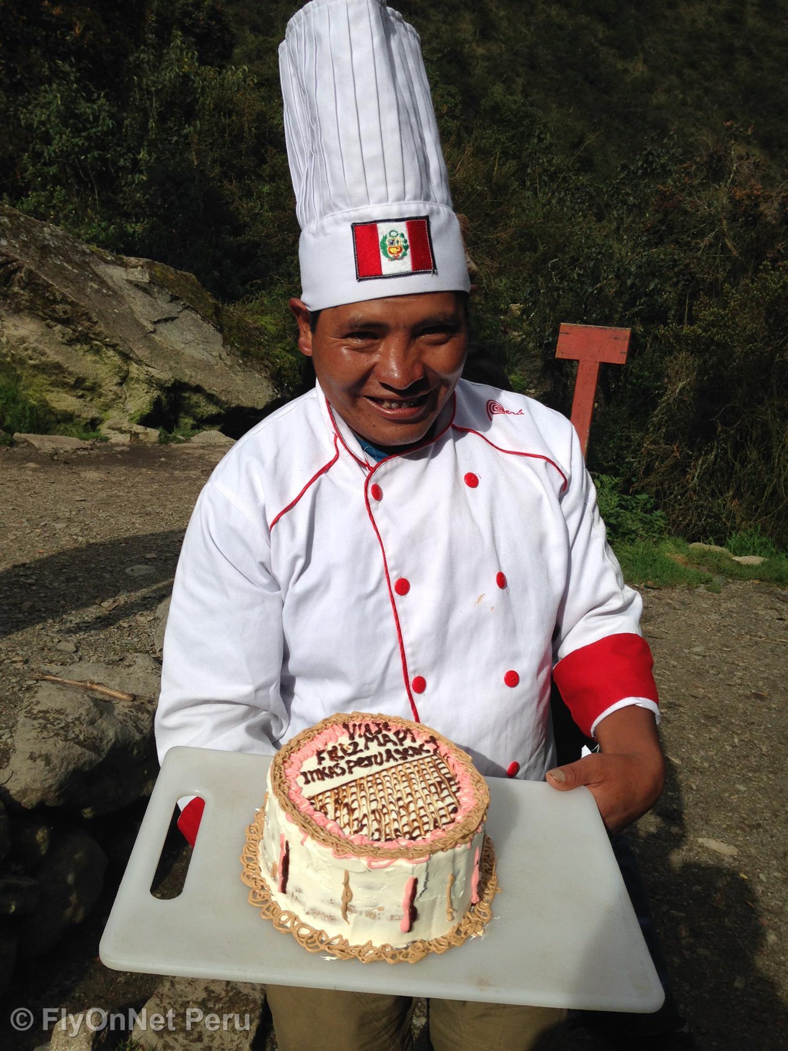Photo Album: Our cook baking a cake, Inca Trail